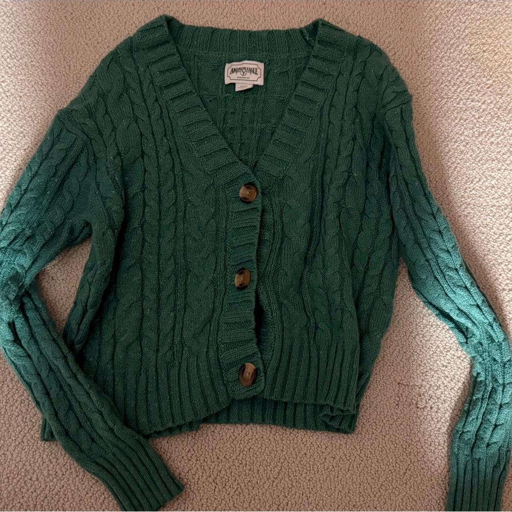 American Eagle Outfitters Teal Cable Knit Cardigan